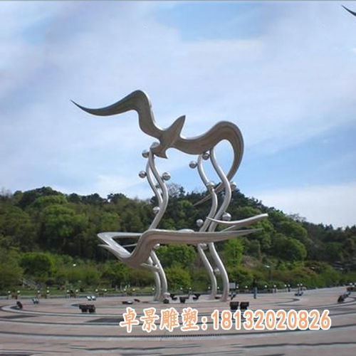 不锈钢大雁和假山雕塑 连云港大雁白钢雕塑加工厂